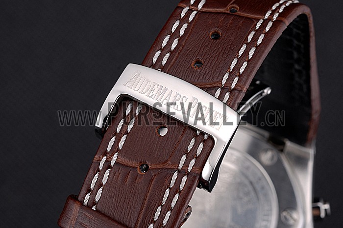 Swiss Audemars Piguet Royal Oak Chronograph White Dial Stainless Steel Case Brown Leather Strap 622864