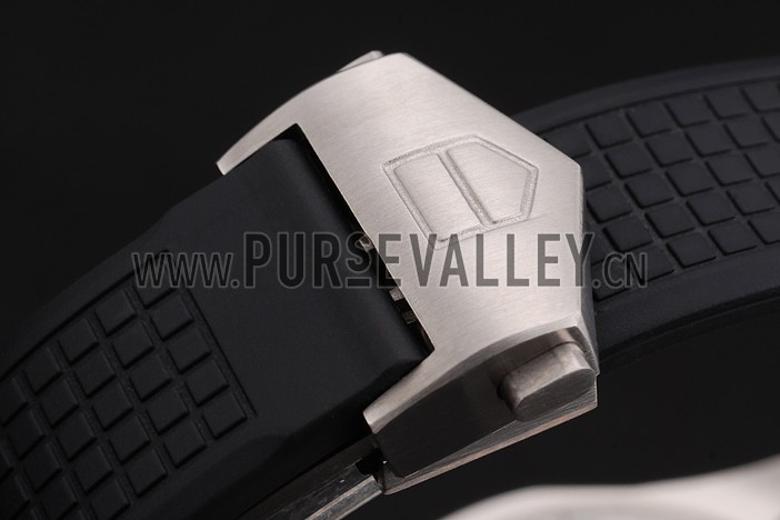 Swiss Tag Heuer Aquaracer Calibre 5 Black Dial Gold Bezel Stainless Steel Case Black Rubber Strap