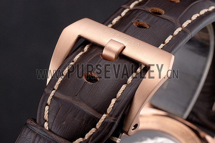 Swiss Panerai Radiomir 1940 Chronograph White Dial Rose Gold Case Brown Leather Strap