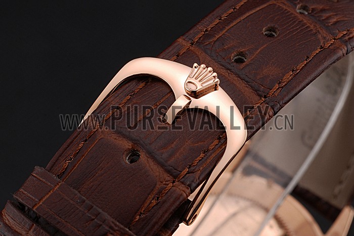 Swiss Rolex Cellini Time Gold Case White Dial Brown Leather Bracelet 622655