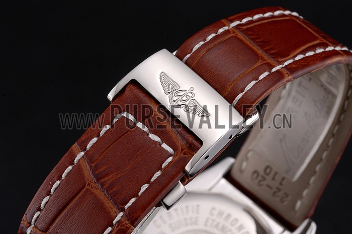 Breitling Chronomat 13 Stainless Steel Case White Dial Arabic Numerals Brown Leather Bracelet 622238