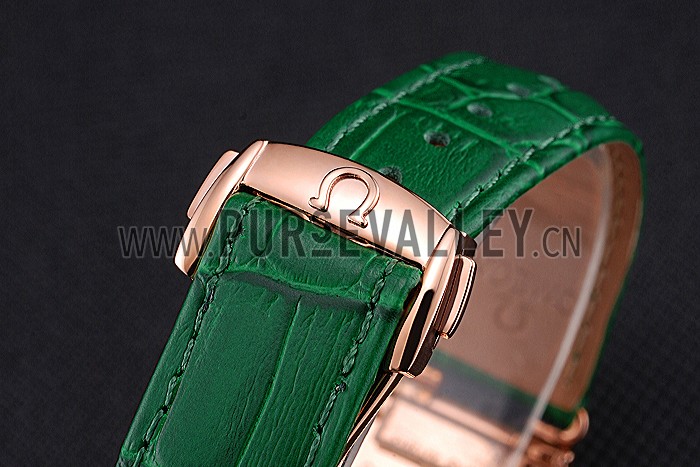 Omega Sochi Petrograd White Dial Gold Case Green Leather Strap 622821