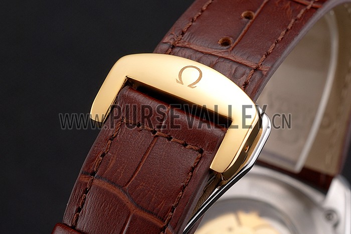 Omega Globemaster Silver Dial Gold Bezel Stainless Steel Case Brown Leather Strap