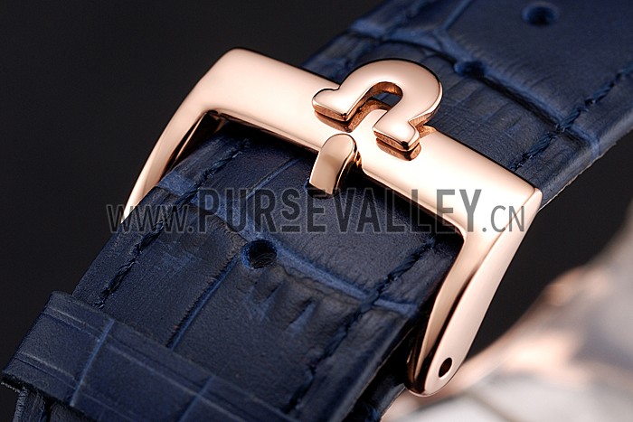 Omega Chronograph Black Dial Rose Gold Case Blue Leather Strap