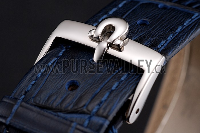 Omega Chronograph Black Dial Stainless Steel Case Blue Leather Strap