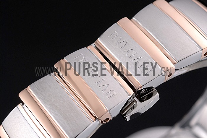 Bvlgari Lvcea White Dial Rose Gold Numerals Stainless Steel Case Two Tone Bracelet