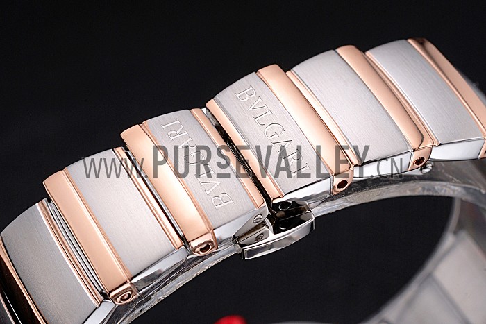 Bvlgari Lvcea White Dial Diamond Hour Markings Rose Gold Case With Diamonds Two Tone Bracelet