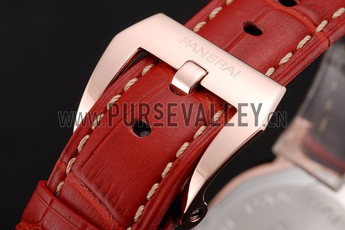 Panerai Radiomir 8 Days Chronograph Black Dial Diamond Bezel Rose Gold Case Red Leather Strap 1453797