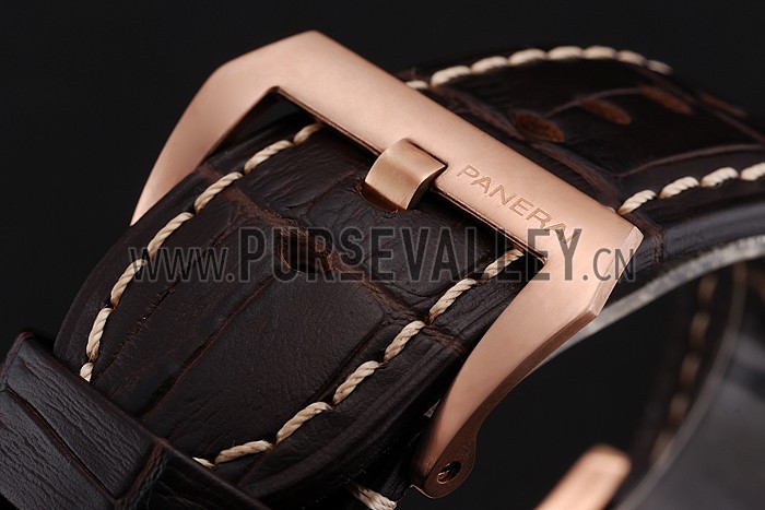 Swiss Panerai Luminor Black Dial Rose Gold Case Brown Leather Strap 1453842