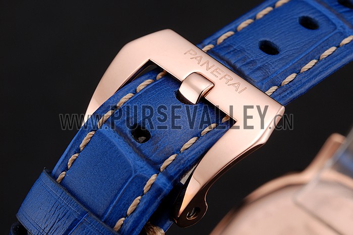 Panerai Radiomir Black Dial Diamond Bezel Rose Gold Case Blue Leather Strap 1453800