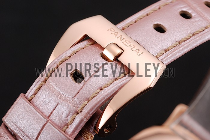 Panerai Radiomir Black Dial Diamond Bezel Rose Gold Case Pink Leather Strap 1453801