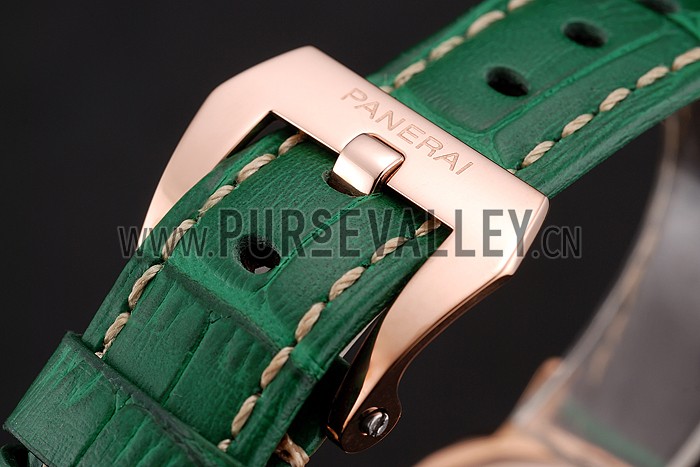 Panerai Radiomir White Dial Diamond Bezel Rose Gold Case Green Leather Strap 1453803