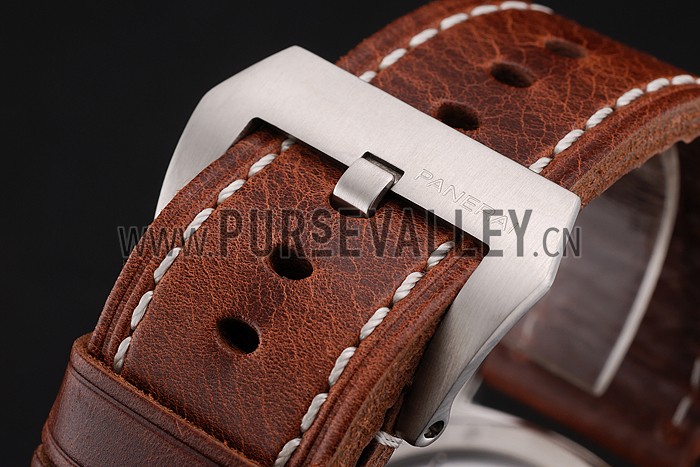 Swiss Panerai Luminor Marina Black Dial Stainless Steel Case Brown Leather Strap 1453852