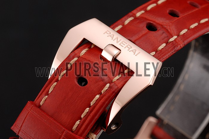Panerai Radiomir Black Dial Rose Gold Case Red Leather Strap 1453806