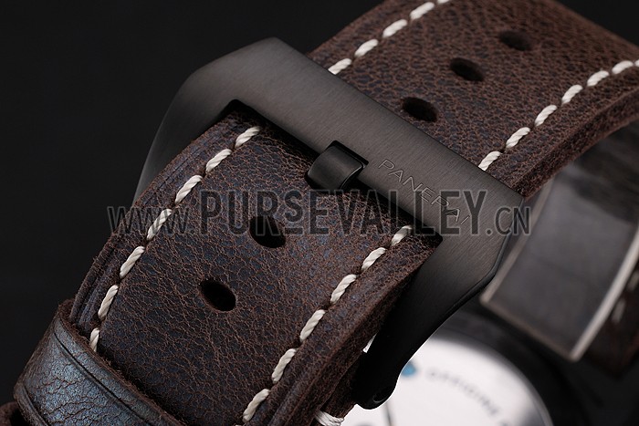 Swiss Panerai Luminor Black Dial Black PVD Case Brown Leather Strap 1453855