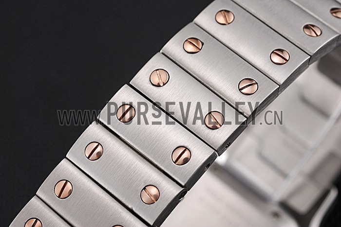 Swiss Cartier Santos De Cartier Galbee Rose Gold and Steel Case Steel Bracelet Small 622645