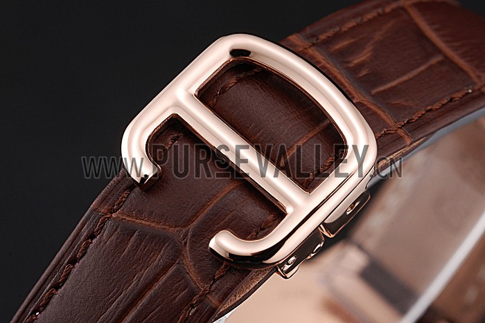 Swiss Ballon Blue De Cartier Gold Case White Dial Roman Numerals Brown Leather Bracelet 622651