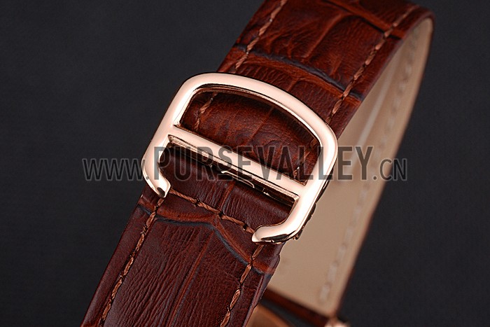 Cartier Rotonde Brown Dial Gold Case With Jewels Brown Leather Strap 622759