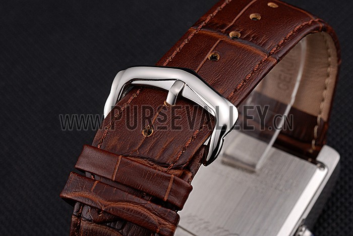 Cartier Tank Black And White Dial Stainless Steel Case Brown Leather Strap 622763