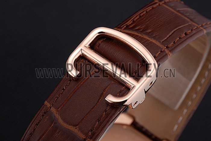 Swiss Cartier Ballon Bleu Diamond Case Black Dial Brown Leather Bracelet 622679