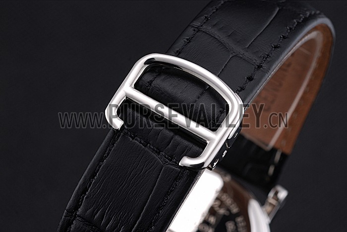 Cartier Ronde Second Time Zone White Dial Stainless Steel Case Black Leather Strap 622798