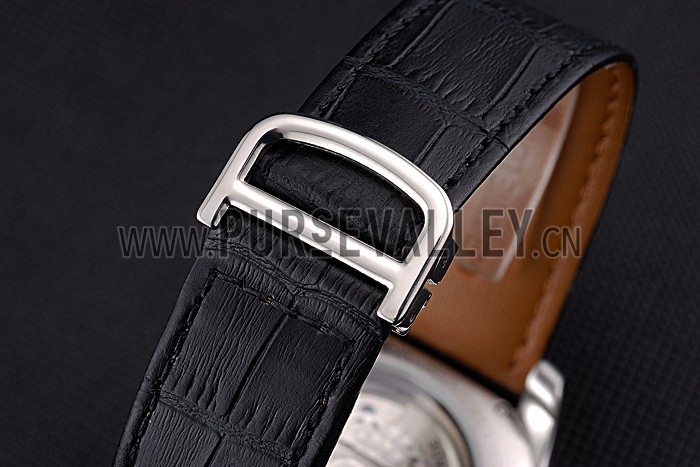 Cartier Calibre Tourbillon White Dial Stainless Steel Case Black Leather Strap 622751