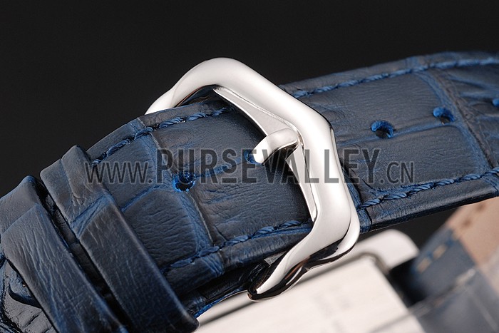 Cartier Tank White Dial Stainless Steel Case Blue Leather Strap 622762
