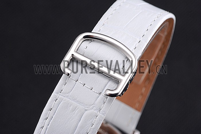 Cartier Ronde Second Time Zone White Dial Stainless Steel Case With Diamonds White Leather Strap 622803