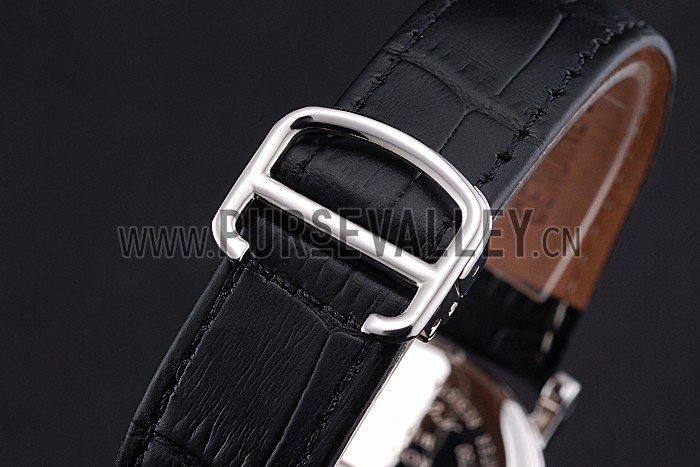 Cartier Ronde Second Time Zone White Dial Stainless Steel Case With Diamonds Black Leather Strap 622804