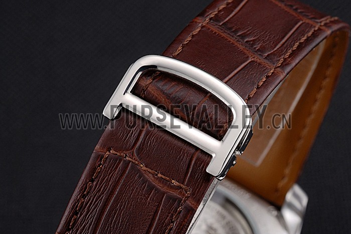 Cartier Calibre Tourbillon White Dial Stainless Steel Case Brown Leather Strap 622750