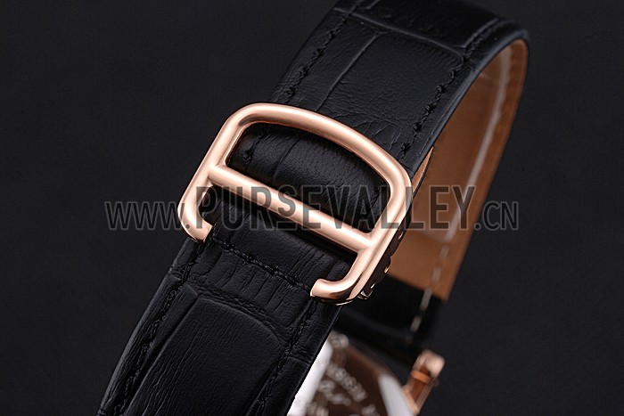 Cartier Ronde Second Time Zone White Dial Gold Case With Diamonds Black Leather Strap 622809