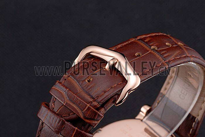 Cartier Rotonde Chronograph White Dial Rose Gold Case Brown Leather Strap