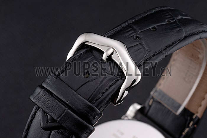 Cartier Rotonde Date Black Dial Stainless Steel Case Black Leather Strap