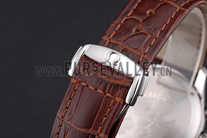 Omega DeVille Silver Bezel with White Dial and Brown Leather Strap 621566