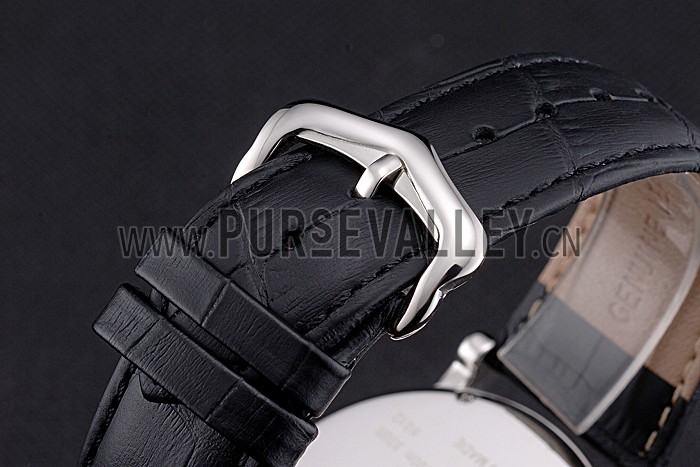 Cartier Rotonde Chronograph White Dial Stainless Steel Case Black Leather Strap