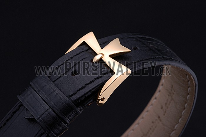 Swiss Vacheron Constantin Patrimony Traditionnelle Gold Case Black Leather Bracelet 622558