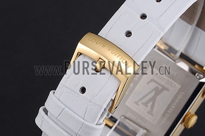 Louis Vuitton Emprise White Dial Gold Case White Leather Strap 622786
