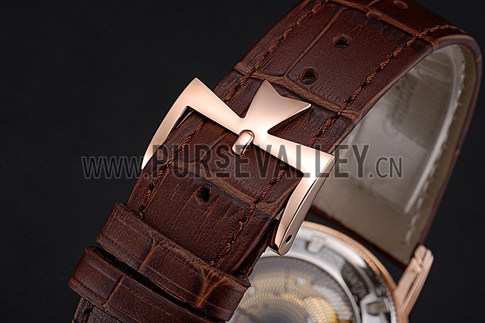 Swiss Vacheron Constantin Patrimony Contemporaine Rose Gold Case White Dial Brown Leather Bracelet 622680