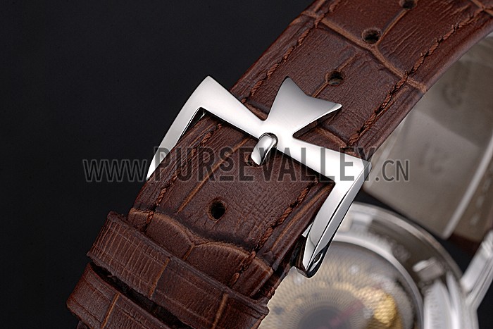 Swiss Vacheron Constantin Patrimony Contemporaine Stainless Steel Case White Dial Brown Leather Bracelet 622684