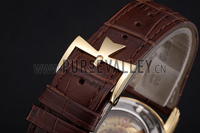 Swiss Vacheron Constantin Patrimony Contemporaine Gold Diamond Case White Dial Brown Leather Bracelet 622686