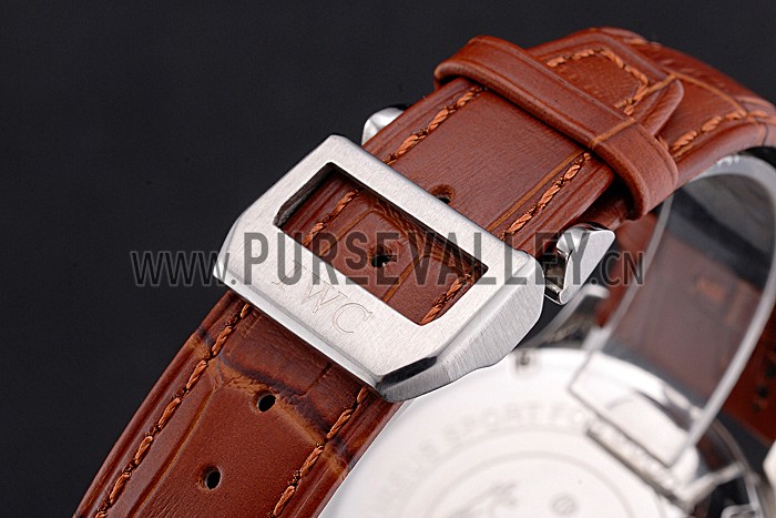 IWC Portugieser Chronograph White Dial Steel Hands And Numerals Stainless Steel Case Brown Leather Strap