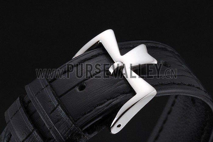 Swiss Vacheron Constantin Patrimony Quantieme Reserve De Marche White Dial Stainless Steel Case Black Leather Strap