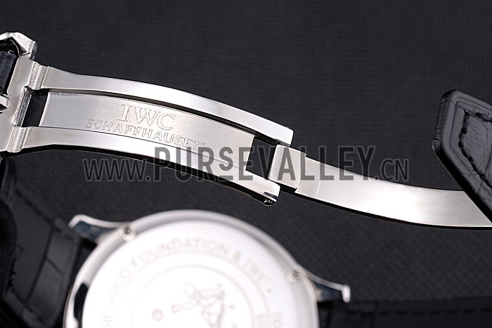 IWC Portugieser Chronograph White Dial Blue Hands And Numerals Steel Case With Diamonds Black Leather Strap