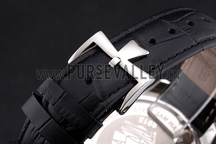 Vacheron Constantin Traditionnelle Black Ship Dial Stainless Steel Case Black Leather Strap