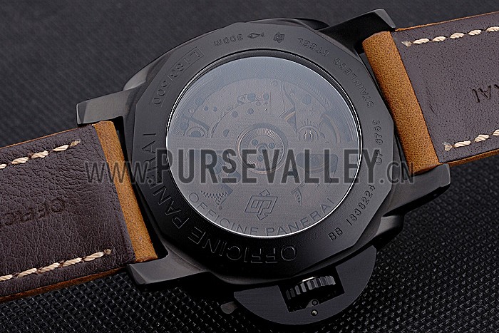 Panerai Luminor 1950 GMT Ceramica Black Dial Matte Black Case Brown Suede Leather Strap