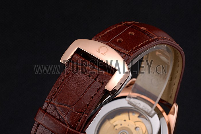 Omega Tresor Master Co-Axial Black Dial Rose Gold Case Brown Leather Strap