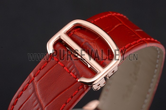 Cartier Ronde Louis Cartier White Dial Gold Case Red Leather Strap