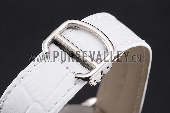 Cartier Ronde Louis Cartier White Dial Stainless Steel Case White Leather Strap