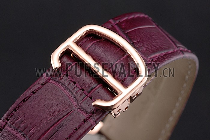 Cartier Ronde Louis Cartier White Dial Gold Case Purple Leather Strap