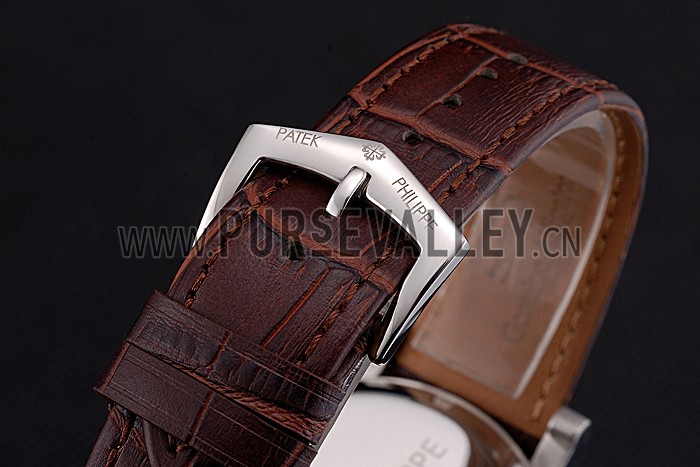 Patek Phillipe Grand Complications Hobnail Bezel Roman Numerals Brown Leather Strap